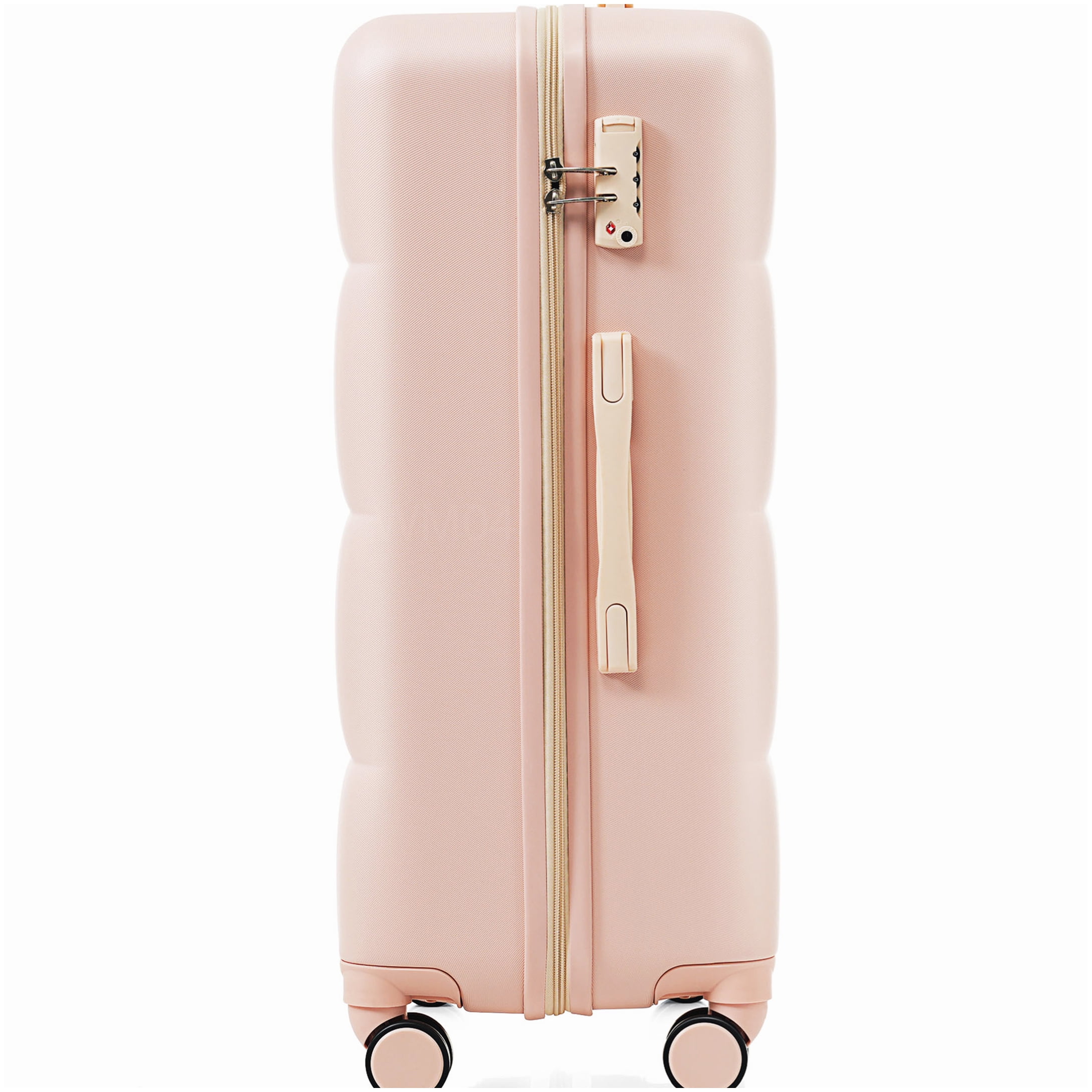 3-Piece ABS Hard Shell Spinner Luggage Set, Pink Suitcase with Built-In Cup Holder, Airline Approved