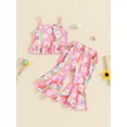 thumbnail image 2 of Nygoyerh Toddler Baby Girls 2Pcs Summer Outfits Stripe Floral Print Ribbed Tank Tops with Flare Pants 6M 12M 18M 24M 3T 4T Kids Casual Long Pants Sets Cute Fashion Outfits, 2 of 8