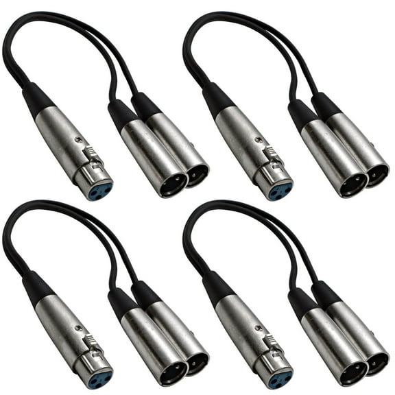 Seismic Audio 4 PACK 1' Splitter Patch Cables 1 XLR Female 2 XLR Male Black - SA-Y2-4