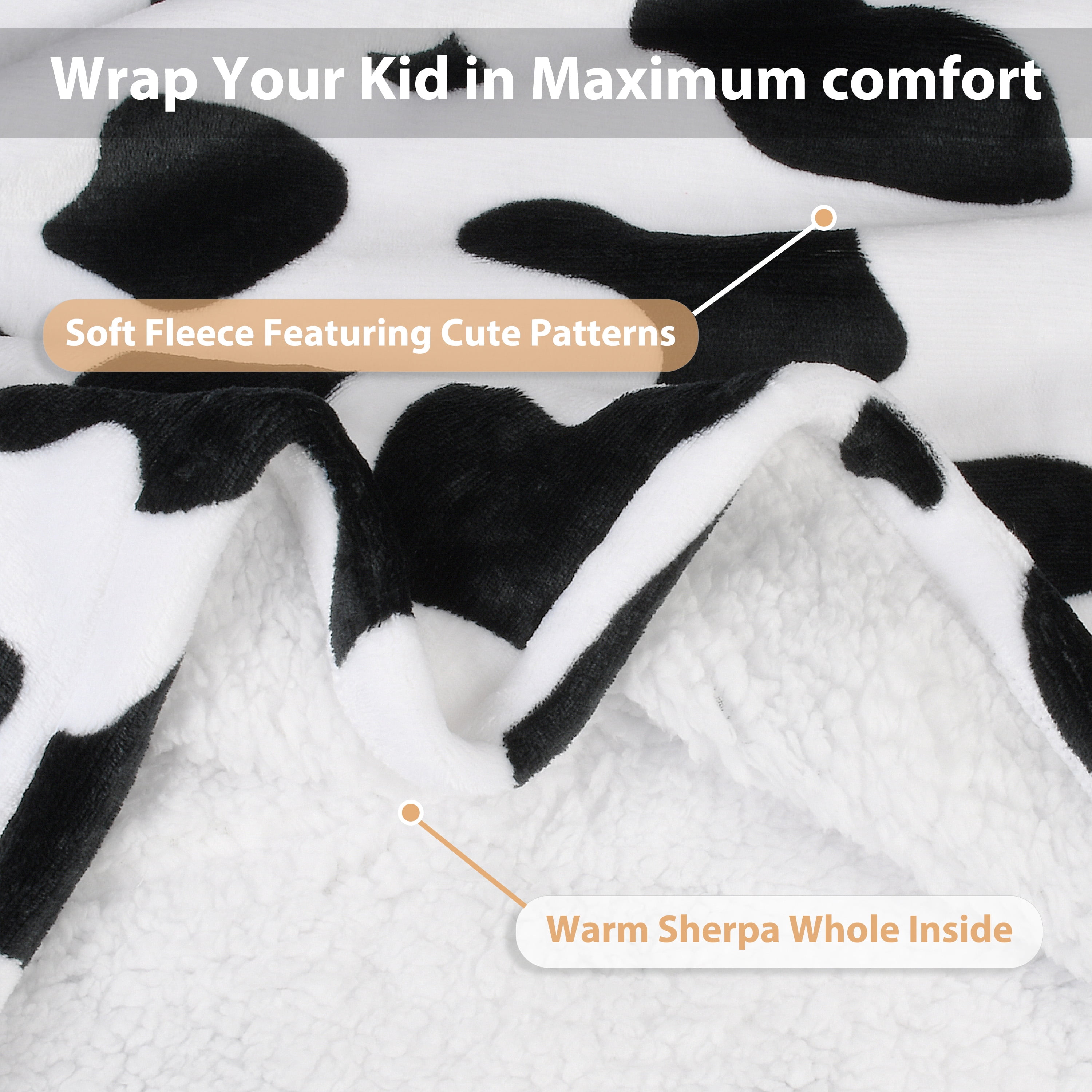 Catalonia Cow Print Kid's Oversized Wearable Blanket Hoodie Sweatshirt,  Comfortable Fleece  Pullover for 7-16 yr Teens Youth, Cow Gift for Cow Lovers