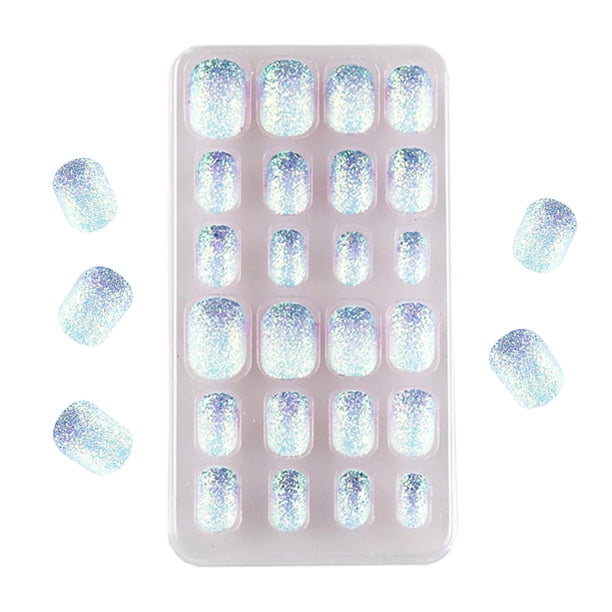 1 juego de uñas postizas para niños - 24 piezas estilo adhesivo degradado azul cebolla rosa para niños