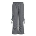 thumbnail image 4 of felwors Baggy Cargo Pants Women Casual High Waisted Parachute Pants Drawstring Loose Hip Hop Wide Leg Pant Y2K Dark Gray, XXL, 4 of 6