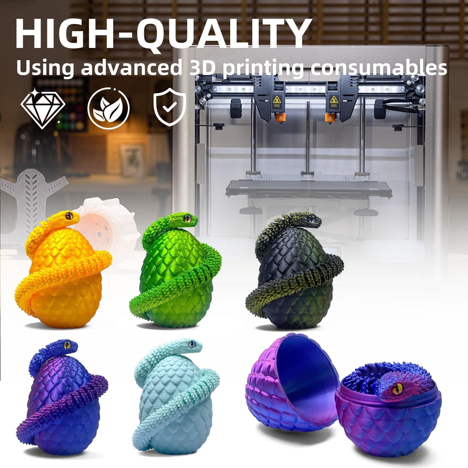 5 Pieces 3D Printed Snake Egg Set Movable Snake Easter Egg Easter Gift Mystery Snake Egg Fidget
