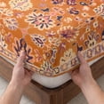 thumbnail image 3 of Twin XL Size Fitted Sheet Set - Boho Orange 2 Piece Bedding Sets 16" Deep Pocket Fitted Sheet with 1 Pillowcases, Country Style Bohemian Floral Retro Tribal Brushed Microfiber Hotel Luxury Bed Sheets, 3 of 9