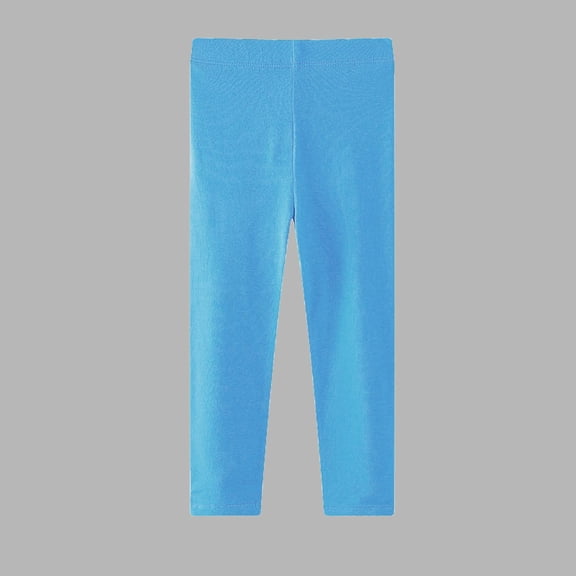 FSYBOA Girls Cotton Leggings Size 5T, Athletic Elastic Waist Stretch Casual Fall Bottoms Light Blue