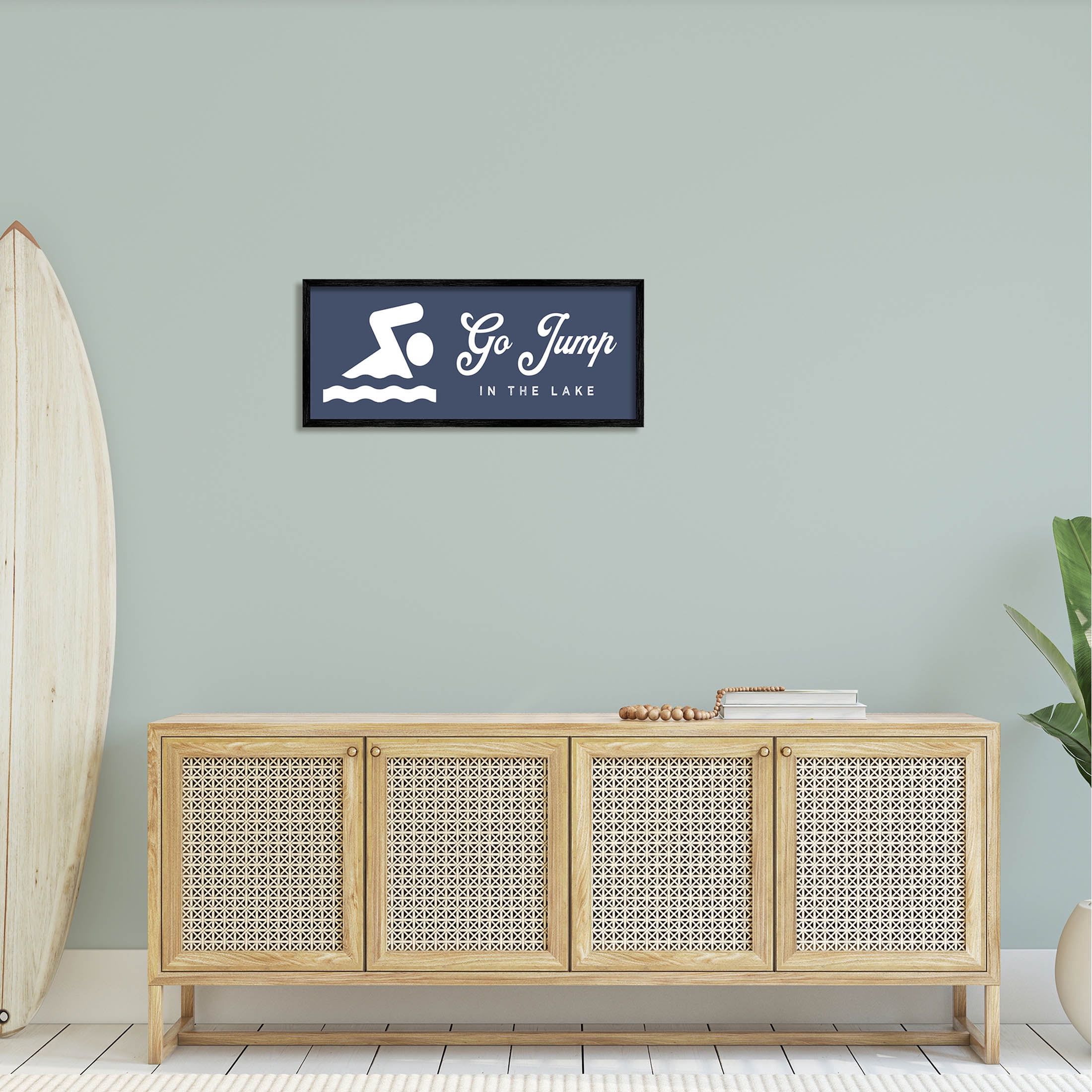 Go Jump In The Lake Swimming Sign Typography Graphic Art Black Framed Art Print Wall Art