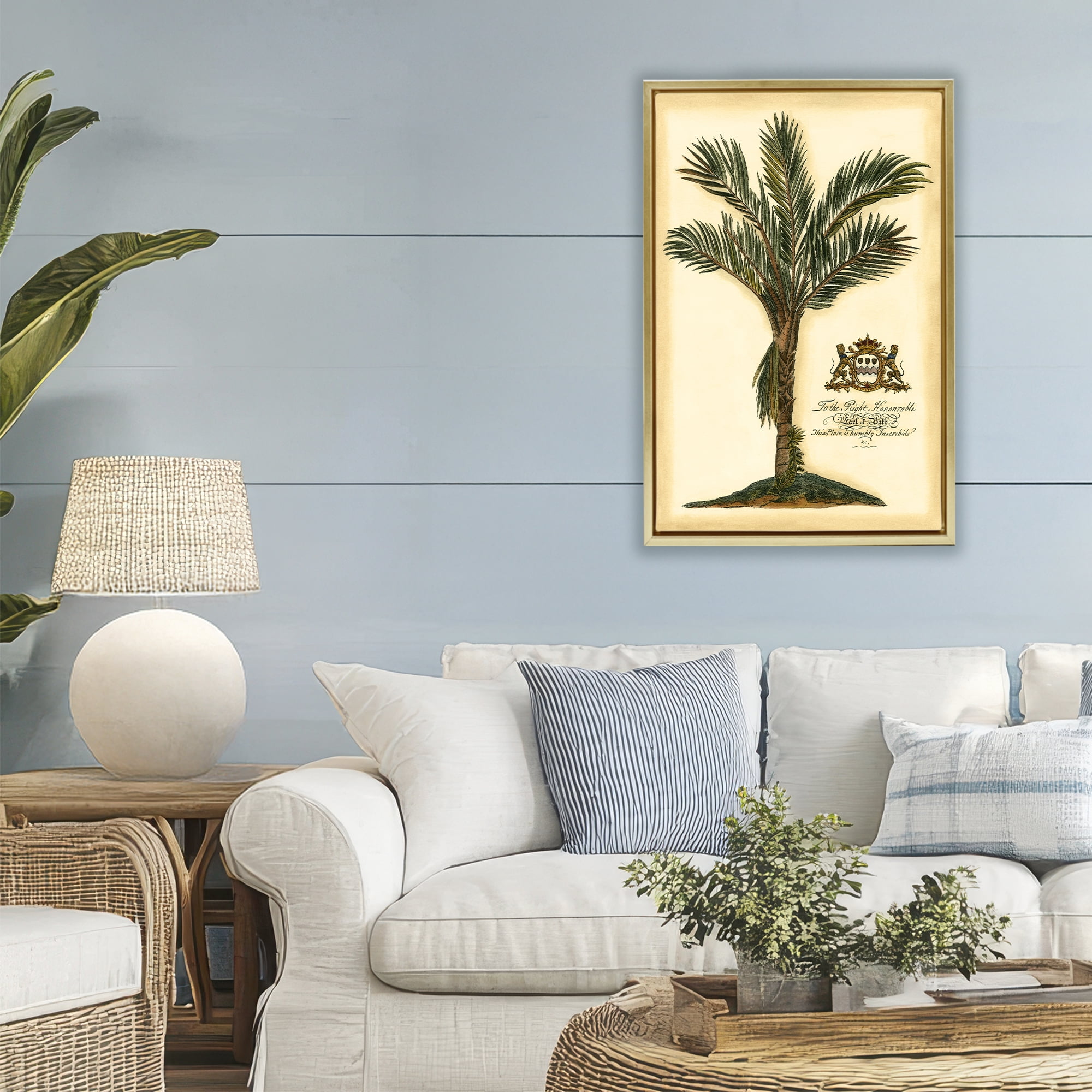 Stupell Industries Vintage Colonial Palm Gold Framed Floater Canvas Wall Art, design by Vision Studio
