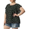 thumbnail image 4 of Unique Bargains Women's Plus Size Outfits Flare Short Sleeve Polka Dots Chiffon Blouse, 4 of 6
