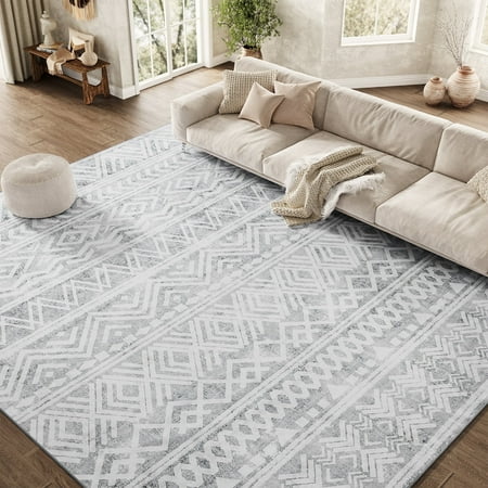 SIXHOME 6 x9 Area Rugs for Living Room Washable Rugs Boho Large Area Rug Modern Geometric Neutral Carpet and Area Rugs for Home Decor Foldable Non Slip Bedroom Rugs Gray