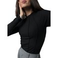 thumbnail image 2 of Sedceaty Women's Spring Autumn Slim Tops Solid Color Long Sleeve Half High Neck Ribbed Blouse, 2 of 3
