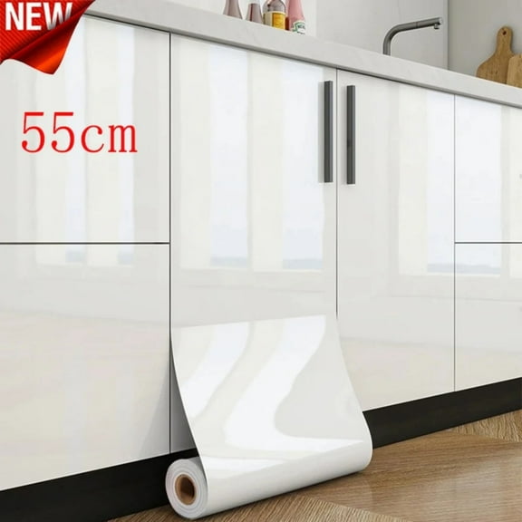 PVC Pearl Film Waterproof Wallpaper Room DIY Self-adhesive Black/White Wardrobe Kitchen High Gloss Paste Furniture Wall Stickers