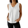 thumbnail image 2 of Warop Camisole à Encolure Ronde pour Femme, Sans Manches avec Détail à Franges, Mélange Coton-Lin Uni pour un Usage Quotidien Décontracté, 2 of 9
