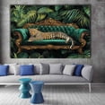thumbnail image 3 of Mudket Wild Leopard on Teal Velvet Sofa Framed Canvas Wall Art, Tropical Jungle Cheetah Print Wall Art for Women Living Room, Home Office, Bedroom Decor, Ready to Hang-20"L x 16"W, 3 of 10