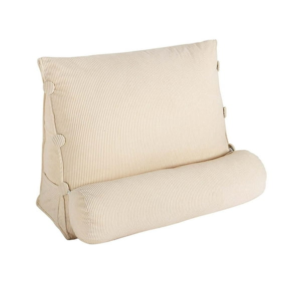 Corduroy Reading Pillow - Bed Wedge Backrest with Detachable Roll Bolster, Lumbar Support Cushion for Sitting Up in Bed.