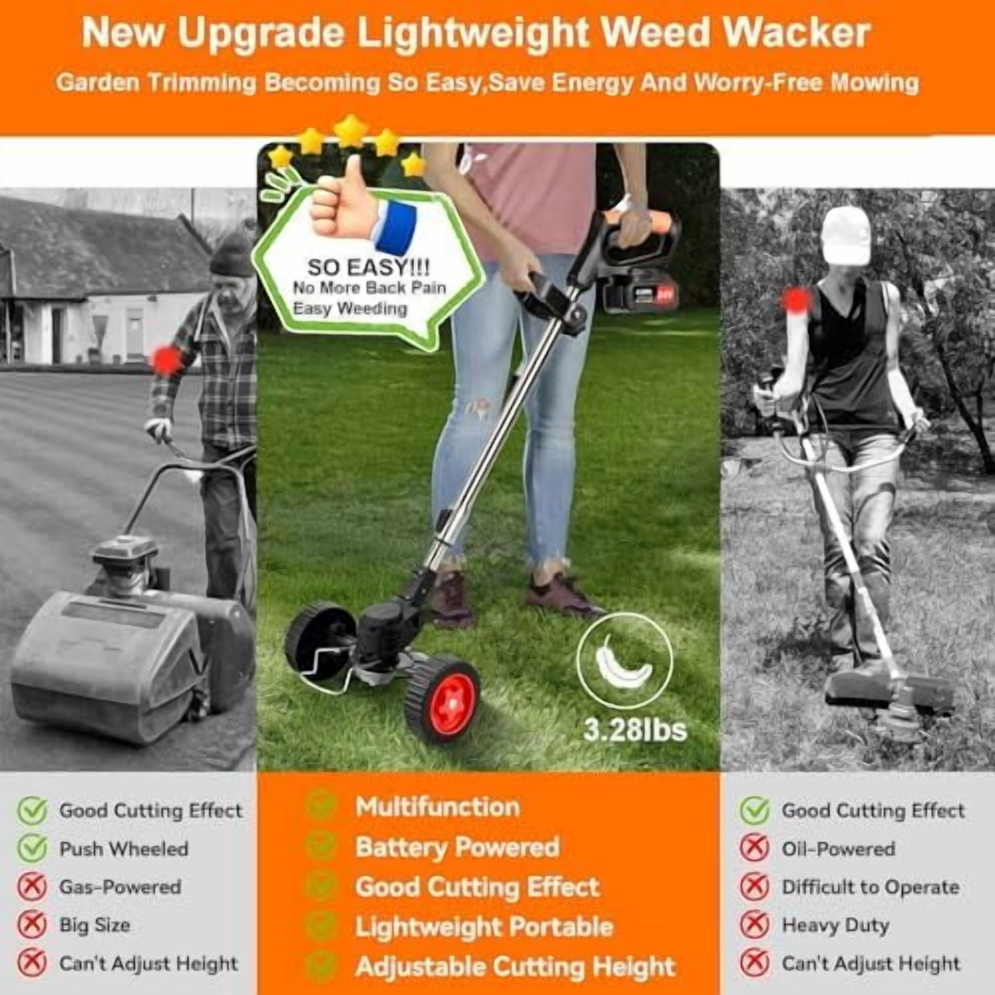 24V Cordless String Trimmer, 2-in-1 Electric Weed Eater with 2X 4.0Ah Batteries & 3 Types Blades, Lightweight Grass Trimmer & Lawn Edger for Garden Yard Lawn Care