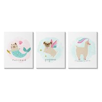 Stupell Industries Whimsical Mythical Animals Creatures Cute Cartoon Style Graphic Art Gallery Wrapped Canvas Print Wall Art, Set of 3, Design by June Erica Vess