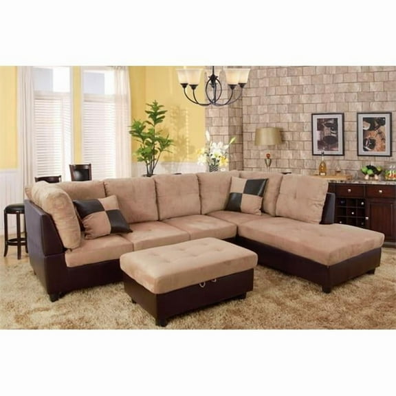 Lifestyle Furniture LF103B Siano Right Hand Facing Sectional Sofa- Sand - 35 x 103.5 x 74.5 in.