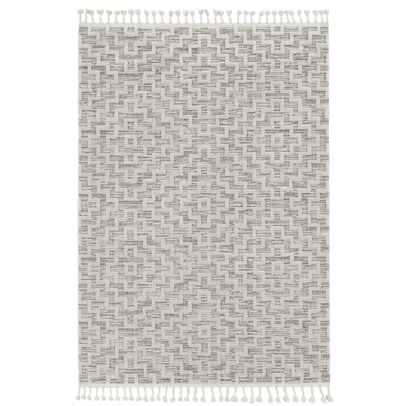 12'x15' Ivory Grey Machine Woven Diamond Pattern With Fringe Indoor Area Rug