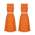 thumbnail image 4 of Karymi Two Piece Sets for Women 2 Piece Office Business Outfit Set, Crew Neck Sleeveless Crop Tank Top+High Waist Flared A Line Midi Skirt with Side Pockets Womens Tops, 4 of 7