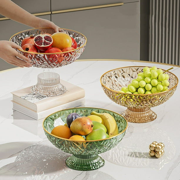 Cuenco alto de fruta con cesta de drenaje - Platos de fruta de plástico de gran capacidad, diseño rayado extraíble para fruta seca y caramelos, blanco/rosa/verde, 10,24x5,12x4,72 pulgadas