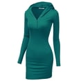 thumbnail image 2 of Doublju Women's Long Sleeve Slim Fit Henley Neck Hoodie Mini Dress, 2 of 4