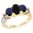 thumbnail image 1 of 14K Yellow Gold Natural Black Onyx & High Quality Blue Sapphire Ring 3-Stone Oval Diamond Accent, size 8, 1 of 3