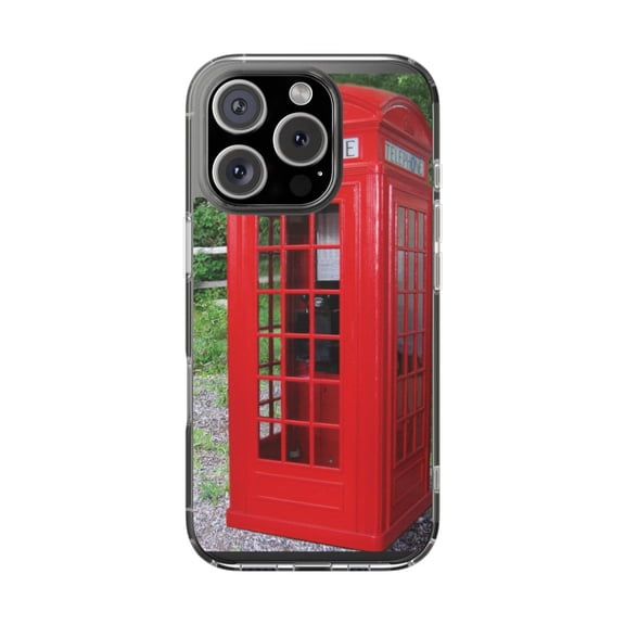 DistinctInk Clear Hybrid Case for Apple iPhone 16 Pro (6.3" Screen) - Red London Phone Booth - Lightweight Grip