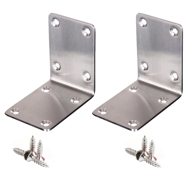 2 soportes de ángulo recto para estantes de acero inoxidable con tornillos para el hogar.