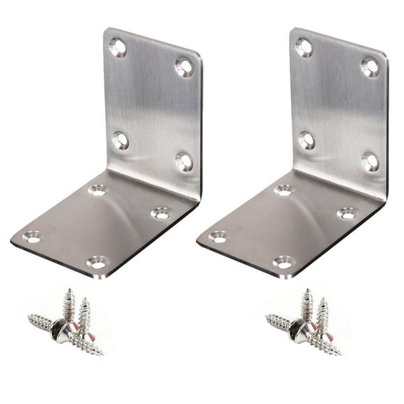 2 soportes de ángulo recto para estantes de acero inoxidable con tornillos para el hogar.