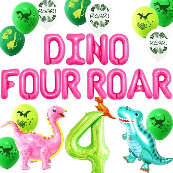 Dinosaur birthday party decoration balloon set - Colorful aluminized film number 4 ROAR theme decoration for kids' 4th birthday