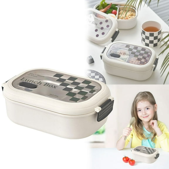 KULOKHUI Lunch Box 2 Compartment Lunch Box Student Staff Container Water Bottle Insulated Compartment Metal Lunch Box Lunch Box (Polka Dot And Checkered)AOne Size