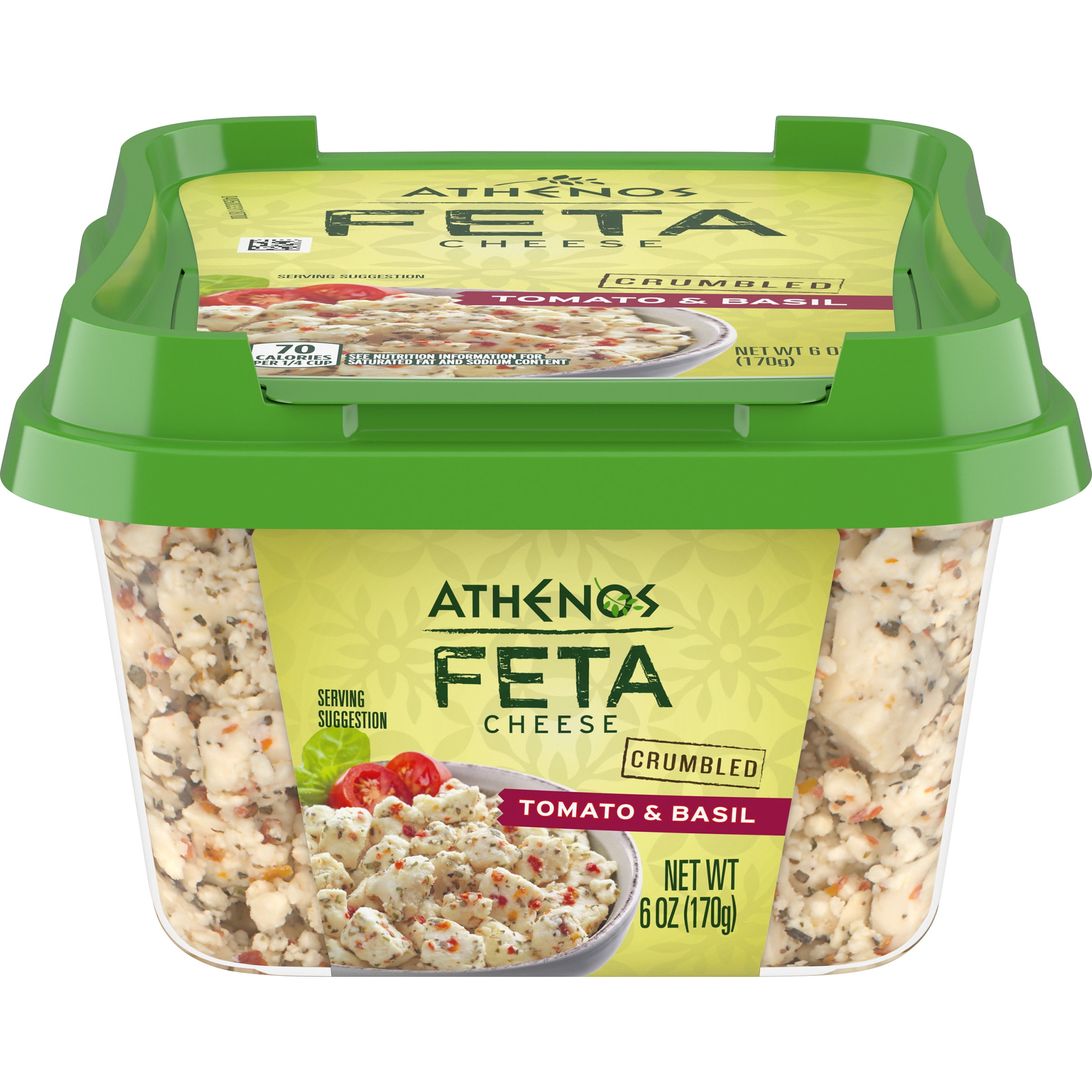 Athenos Tomato & Basil Crumbled Feta Cheese, 6 oz Tub