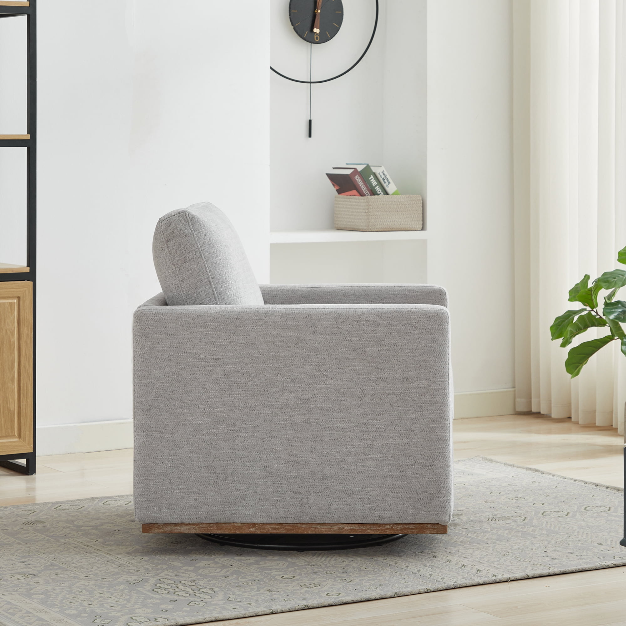 360° Swivel Accent Chair Chenille Arm Chair Upholstered Single Sofa Chair with Wooden Base,Club Lounge Reading Armchair for Living Room Bedroom Apartment,Light Gray