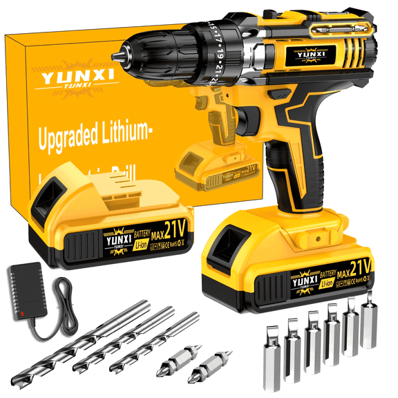 21V Cordless Electric Drill, Multifunctional Power Drill with Fast Charger, Batteries & Optional Drill Bits, for Home & Car Repair, Great Gift for Men