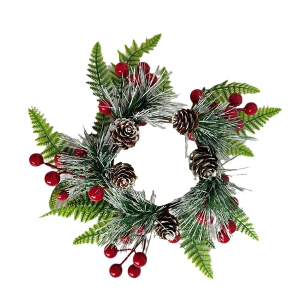 Corona navideña con piñas de frutos rojos | Decoración festiva para velas | Adorno duradero para puerta de temporada | Idea de regalo versátil para la repisa de la chimenea o la entrada