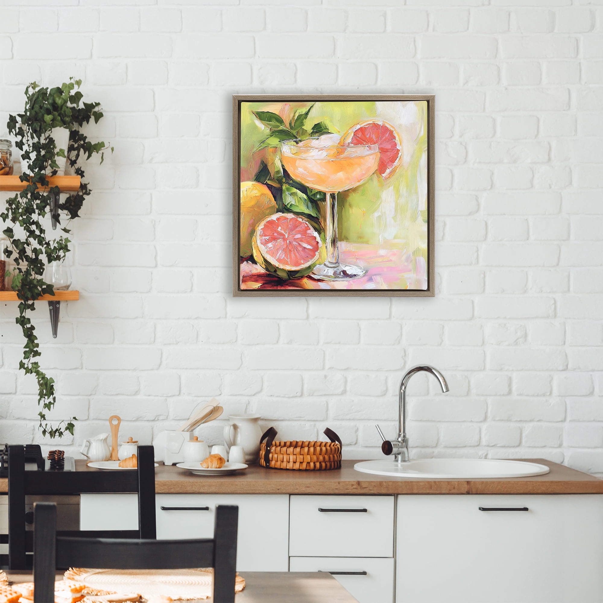 Stupell Industries Grapefruit Summer Cocktail Brown Framed Floater Canvas Wall Art, design by Riley B