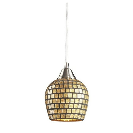 - Elk Lighting Fusion LED Pendant in Satin Nickel and Gold Leaf Glass