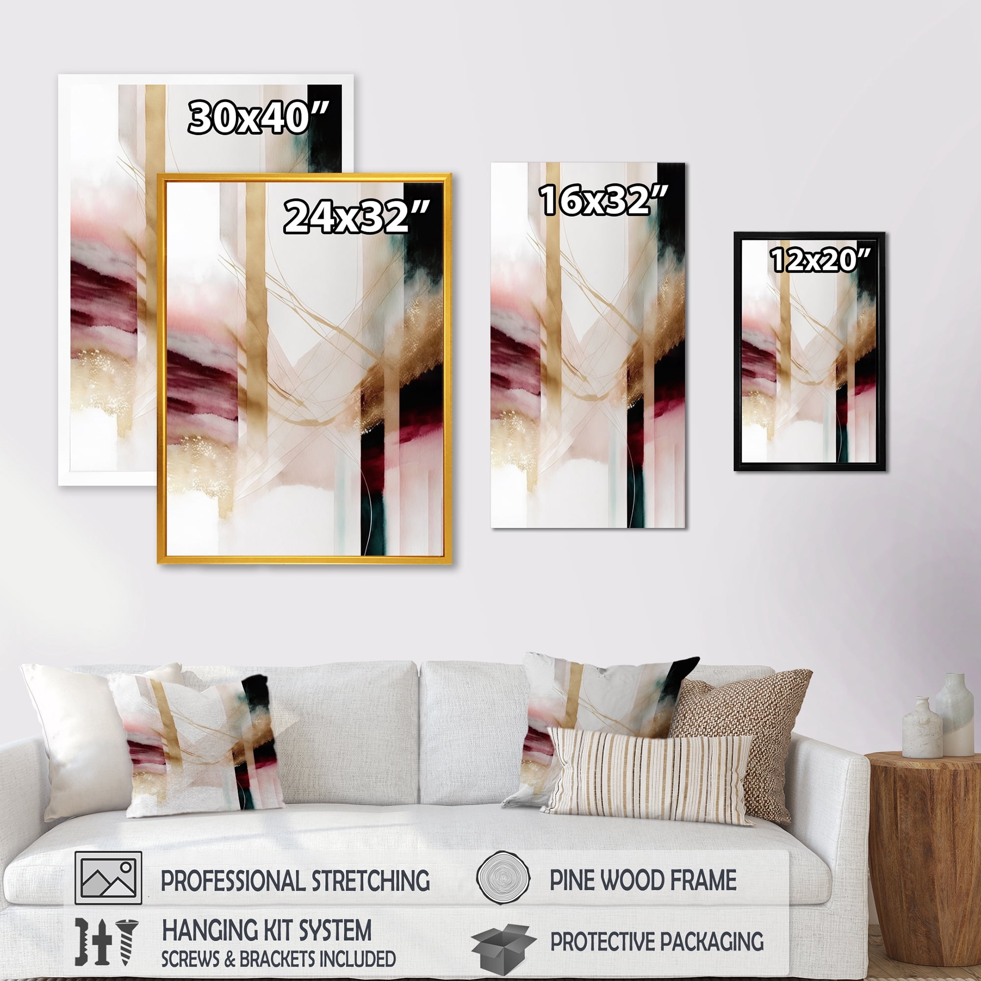 Designart Abstract Geode Geometric Pink And Red I Canvas Wall Art