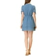 thumbnail image 3 of Allegra K Women's Solid Color Short Sleeve Casual A-Line Shirt Dress M Grey Blue, 3 of 7
