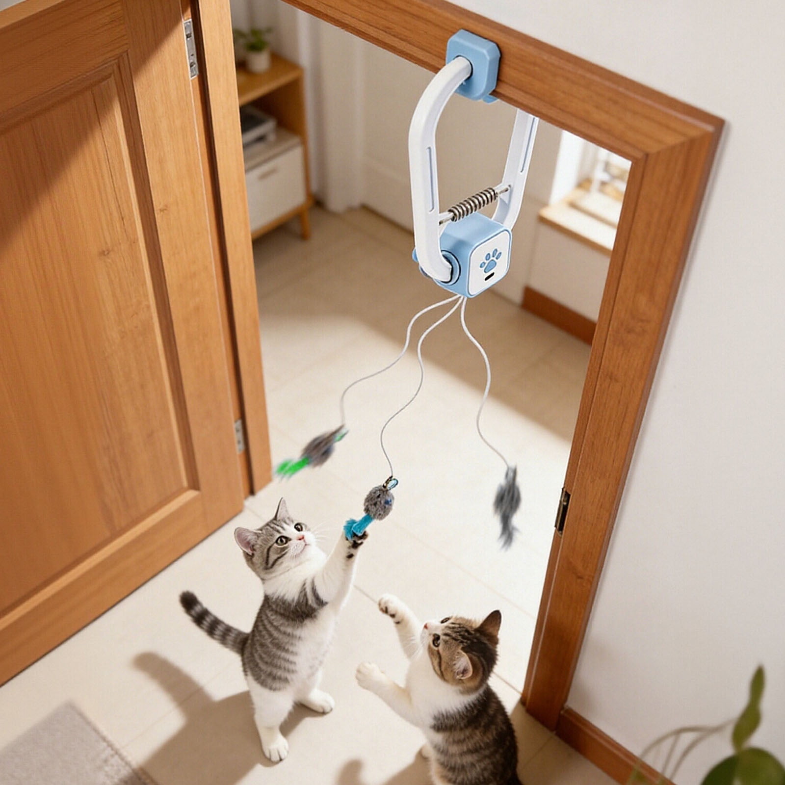 Automatic Door-Mounted Cat Teaser with Remote Control - Interactive Hanging Cat Toy for Indoor Cats to Play Alone or with Owner