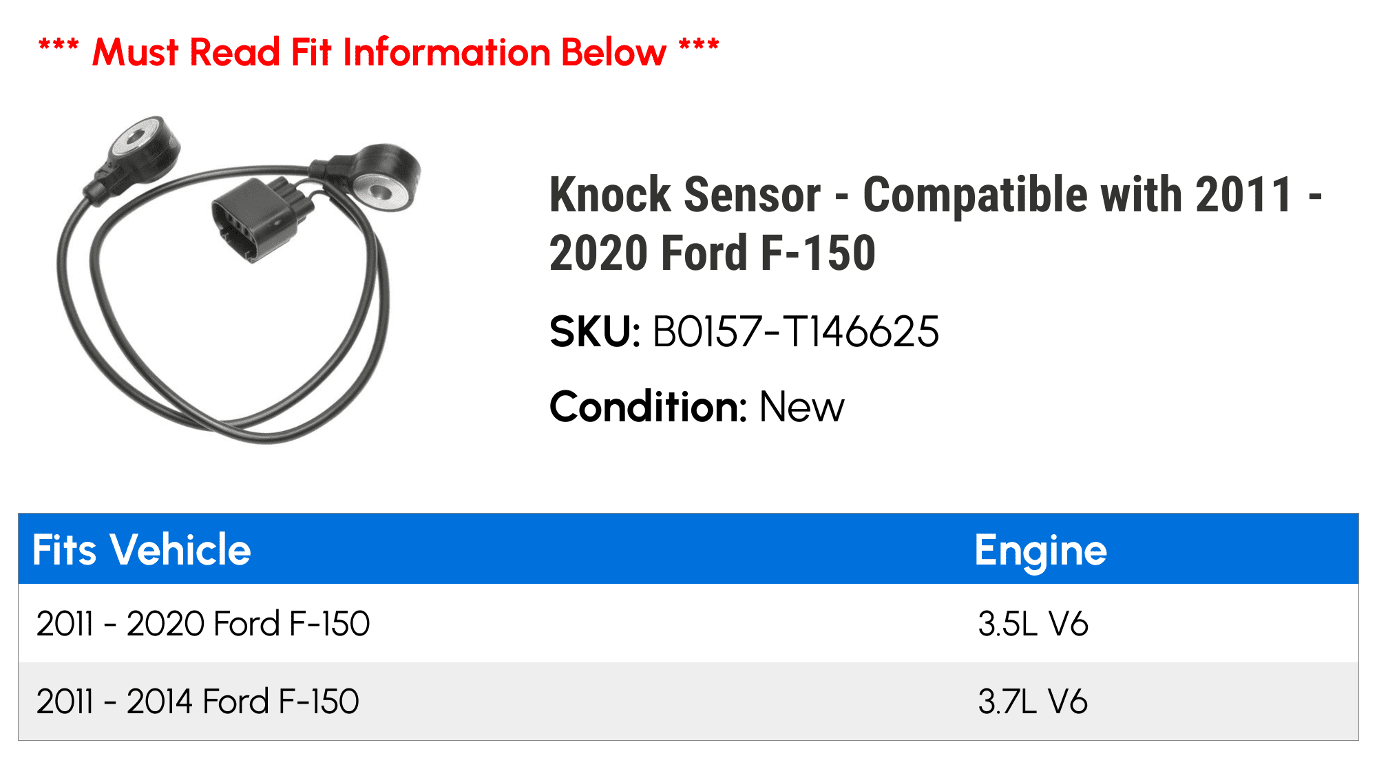 Knock Sensor - Compatible with 2011 - 2020 Ford F-150 2012 2013 2014 2015 2016 2017 2018 2019