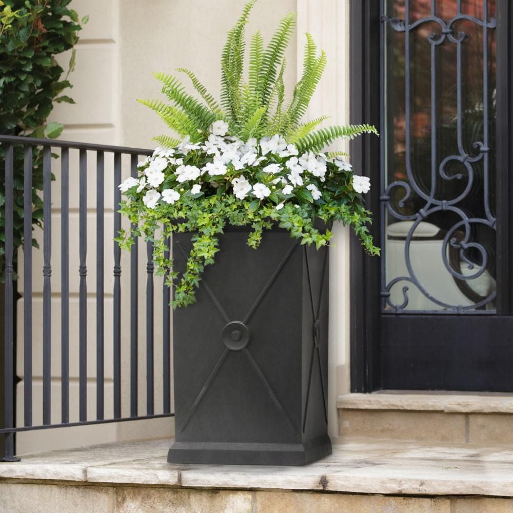 Tierra Verde 15in W x 26in H Allegro Monarch Recycled Self-Watering Indoor/Outdoor Column Planter-Black