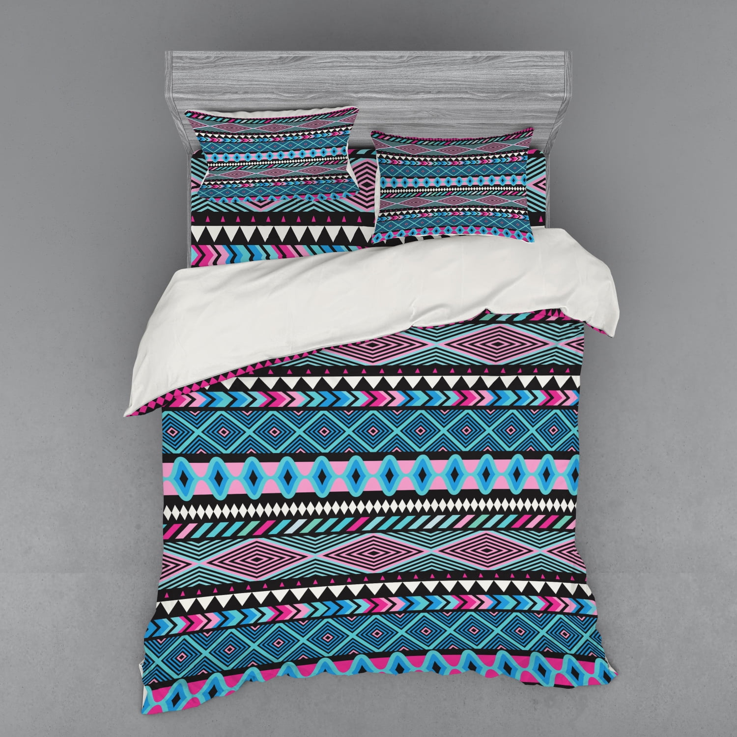 Tribal Duvet Cover Set, Vector Vintage Style with Boho Stripes and