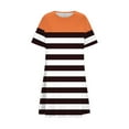 thumbnail image 5 of Holiday Deals kttectoa Crewneck Short Sleeve Dress for Womens Trendy A-Line Casual Pleated Short Dress Stripe Print Dresses Midi Dresses for Women Soft and Comfy Dress for Costume, 5 of 6