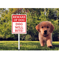 thumbnail image 2 of 4.6 x 6 inch Beware of Dog, Dog Will Bite Yard Sign with Stake, Aluminum, Set of 1, 2 of 5