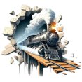 thumbnail image 3 of Adhesivos de pared con dibujos animados de trenes en 3D, locomotora de vapor para habitación de niño, 3 of 4