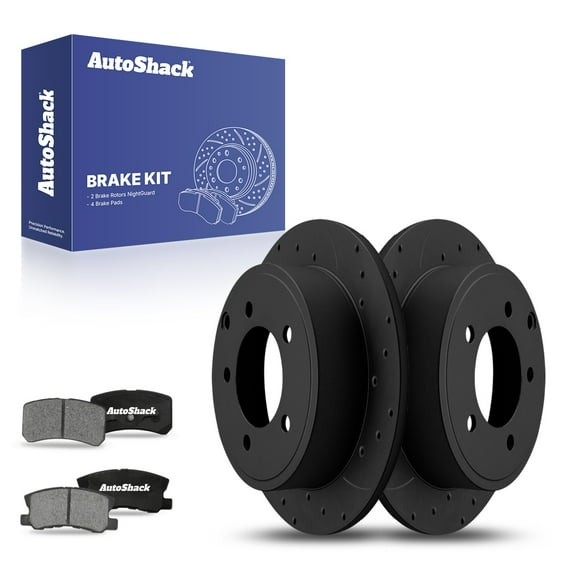 AutoShack 10.31" (262 mm) Rear Solid Drilled & Slotted Brake Rotors E-Coated   Ceramic Brake Pads | Replacement for 2013 Chrysler 200 2017 Jeep Compass | Black Finish | 6-PC Brake Kit | NightGuard