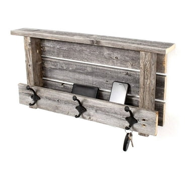 BarnwoodUSA | Rustic Wood Farmhouse Shelf With Hooks - Weathered Gray