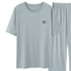 thumbnail image 3 of Mens Botón Abajo Camisa de Manga Corta Arrugas Libres Sólido Cuello Redondo Suéter con Pantalones Sueltos de la Cintura Conjunto, 3 of 5