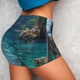 thumbnail image 2 of KLL Tropical Paradise Window View Pattern Workout Shorts for Women Scrunch Short Gym Yoga Running Sport Active Exercise Fitness Shorts, 2 of 5